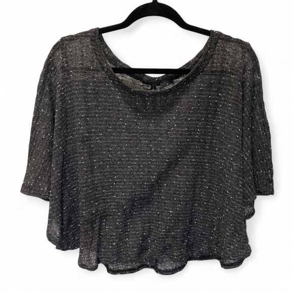 new directions Tops - New Directions Shimmer Metallic Knit Poncho Crop Top Charcoal Grey M Disco Party